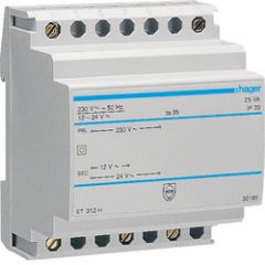 HAGER ST312 biztonsági transzformátor 12/24 V AC | 25W